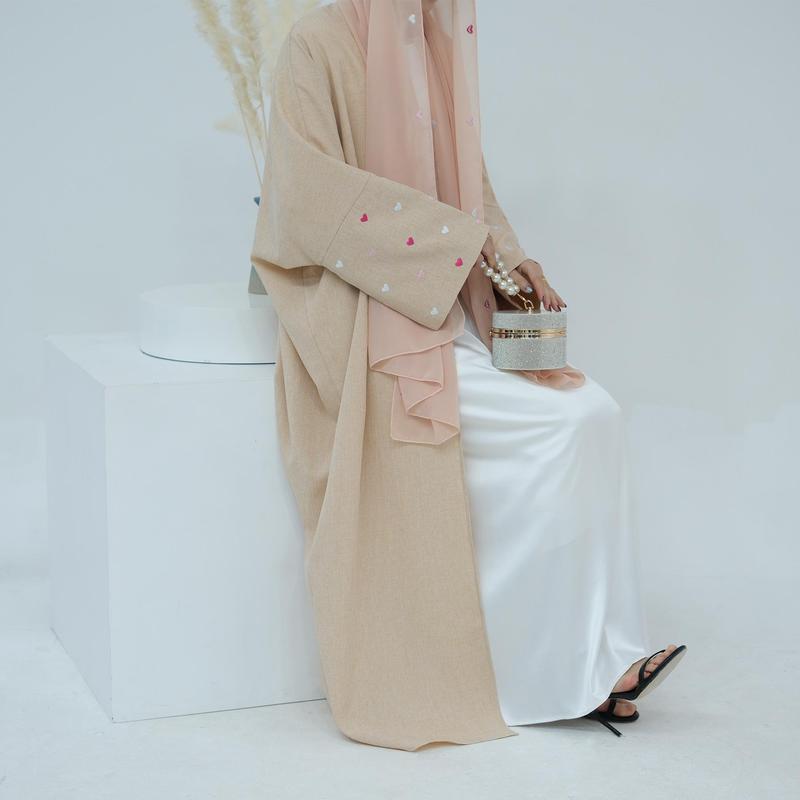 HASASERIES HS0998 2pcs Set Heart Embroidered Cardigan Robe and Love Hijab party  abaya abaya  women 2