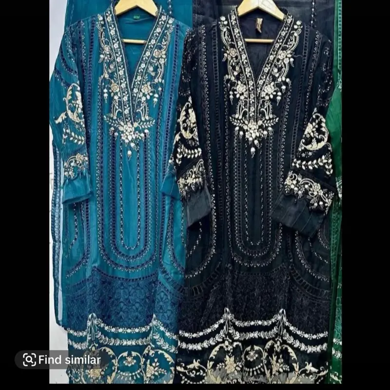 Beautiful Chiffon Embroidered 3pc Suit with Soft Net Dupatta and Plain Plazoo for Women's Formal Wear - Womenswear 1