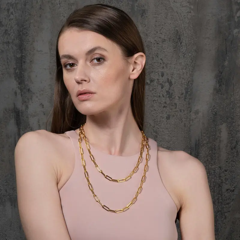 Long Gold Paperclip Chain Necklace for Women 8