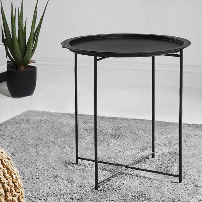 Round Contemporary Side Table - Stylish & Space-Saving, Powder Coated Steel, Easy Assembly 0