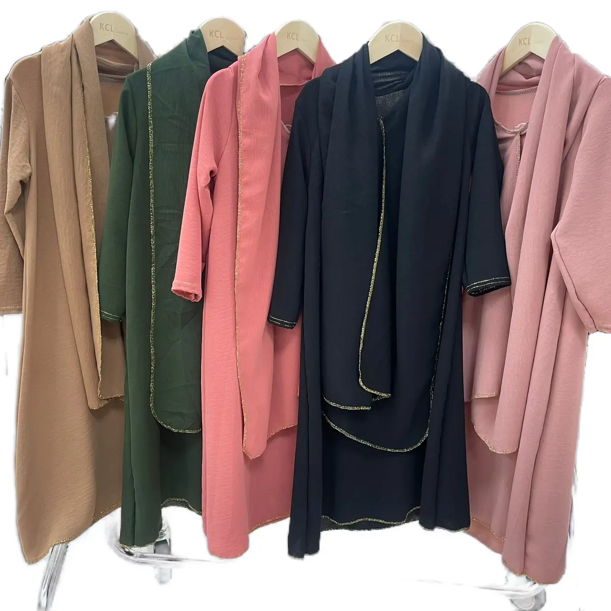 Viral Girls Closed Abaya With Attached Hijab Gold Detailing