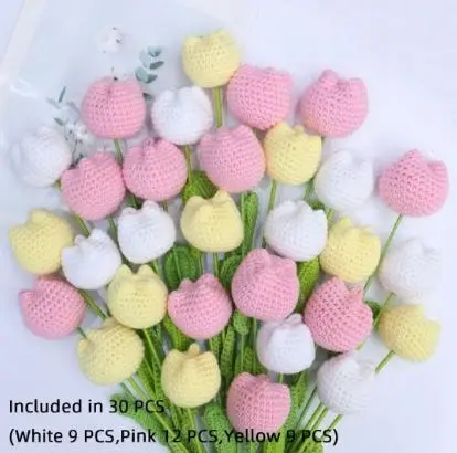 【Women's Day gift】Four Seasons HomeFurnishings -Crochet Tulip Vaseless, 10/20/30Artificial Flowers, Living Room Home Decor,Bedroom Dining Room, Christmas Wedding Party,Gift ltems Decorative Plants Omaments 1