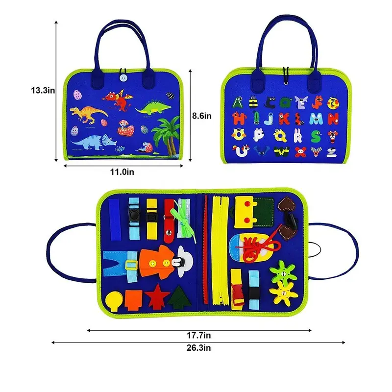 Busy Board for toddlers, 4 pages, Dinosaur model, learning and improving fine motor skills 3