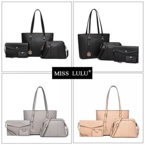 [MissLulu Bags] Classic Sleek Tote Handbag Set - 4 Pieces, Waterproof PU Leather, Versatile Color-Coordination