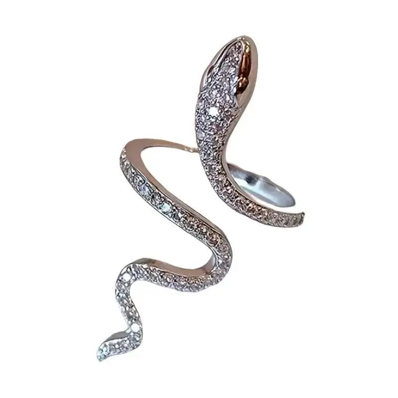 Inlaid Shiny Rhinestone Snake Wrap Ring Bling Bling Copper Finger Ring Jewelry Animal Theme vintage  rings