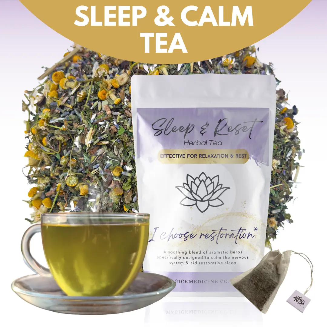 SLEEP & RESET Tea Calming Herbal Blend Mint Flavor lemon balm Beverage Natural