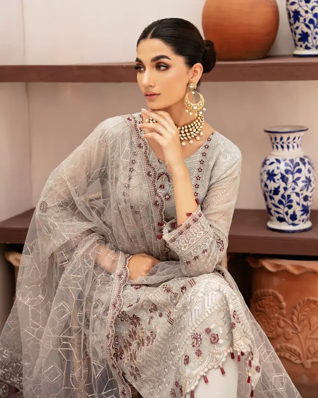 Ramsha Kaashish 3 pc Trouser suit with heavy embroidered dupatta 1