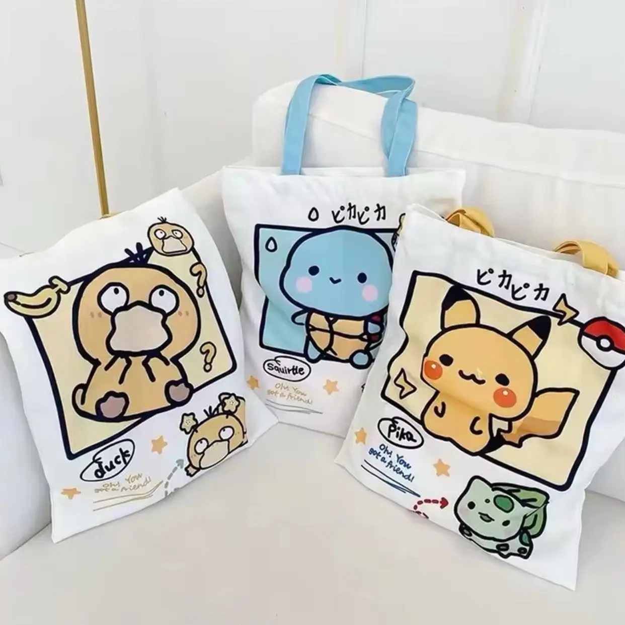 Kawaii Pokemon Character Tote Bag - Pikachu, Squirtle & Psyduck Designs - Perfect Gift For Pokemon Fans