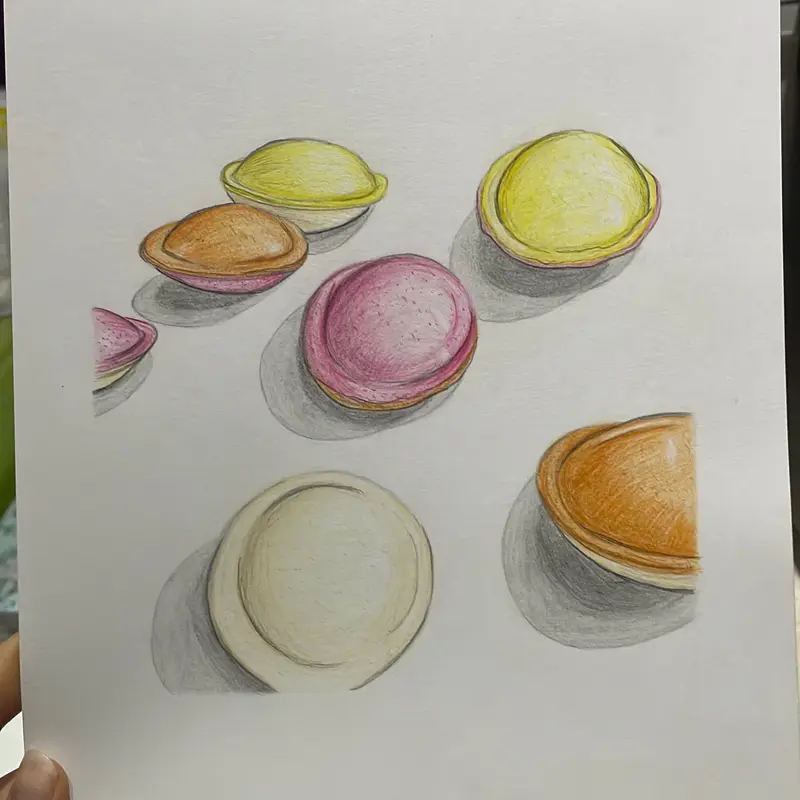 Original flying saucers coloured pencil drawing 1