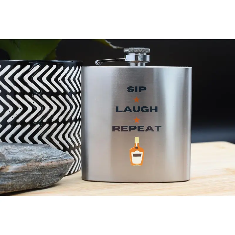Stainless Steel Hip Flask with Full Colour - Sip, Laugh, Repeat Design - Perfect Christmas or Birthday Present for Fathers, Dad, and Grandad 3