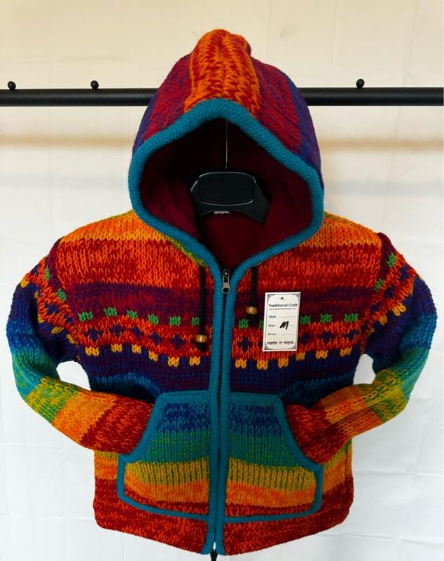 Product Introduction of Kids Handmade Wool Rainbow Jacket with Fleece Lining, Zip-up, and Hoodie 8