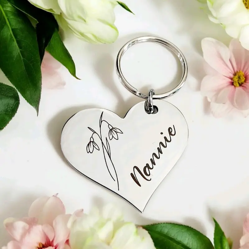 Personalised Birth Flower Keyring by The Little Engraving Company - Durable Stainless Steel Material 0