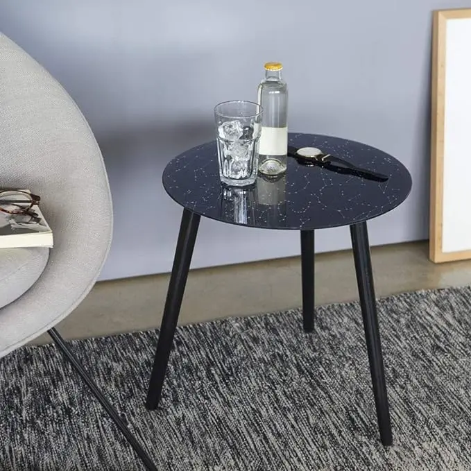 Side table Cosmos Glass backboard with an image of the constellations and wooden legs Glass/wood - BALVI 1