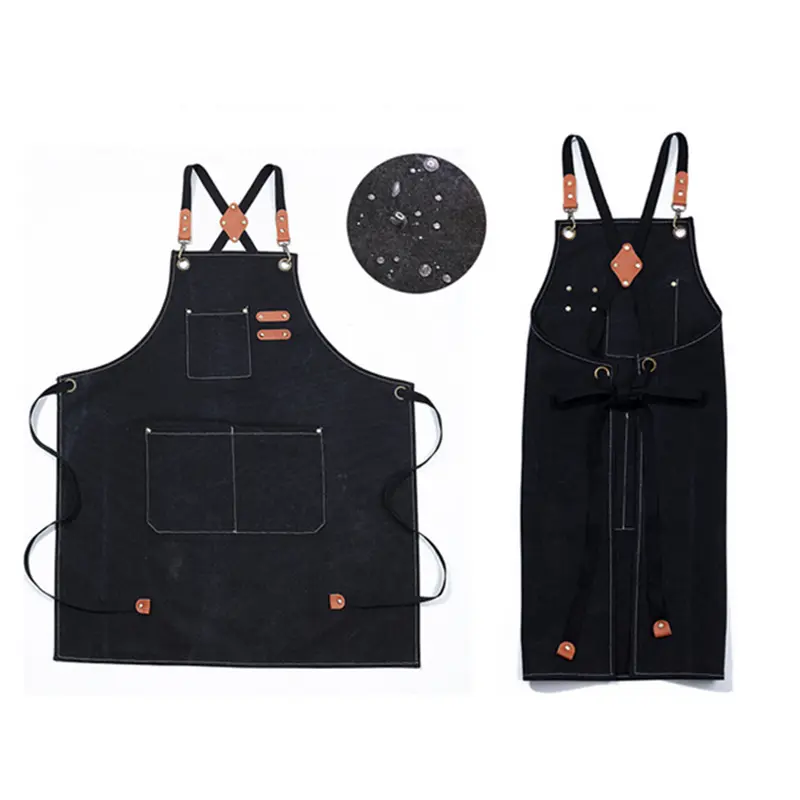 Waxed Canvas Apron for Woodworking Chef Workshop Unisex - Black 3