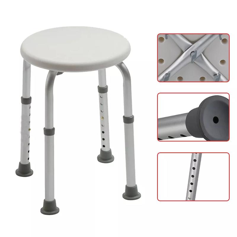 Product Introduction of Non-slip Adjustable Round Bath and Shower Stool Seat Chair Lightweight Aluminium Shower Chair for Inside Shower, Adjustable Height Shower Stool, Non-Slip Bench Bathtub Seat Stool for Elderly Disabled Adults Handicap, 6
