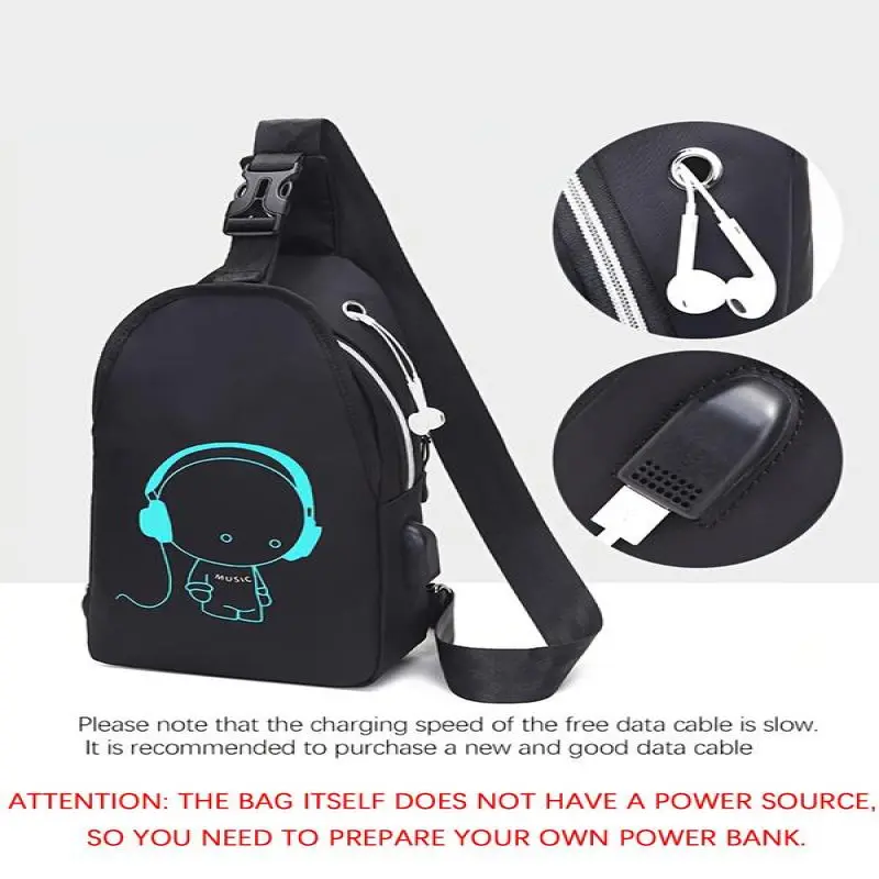 Unisexe Simple Style Cartoon Pattern Zip-up Belted Sling Bag with USB & Earphone Port, Casual Sportive Sling Bag, Fashionable Crossbody Chest Bag For Daily Use 3