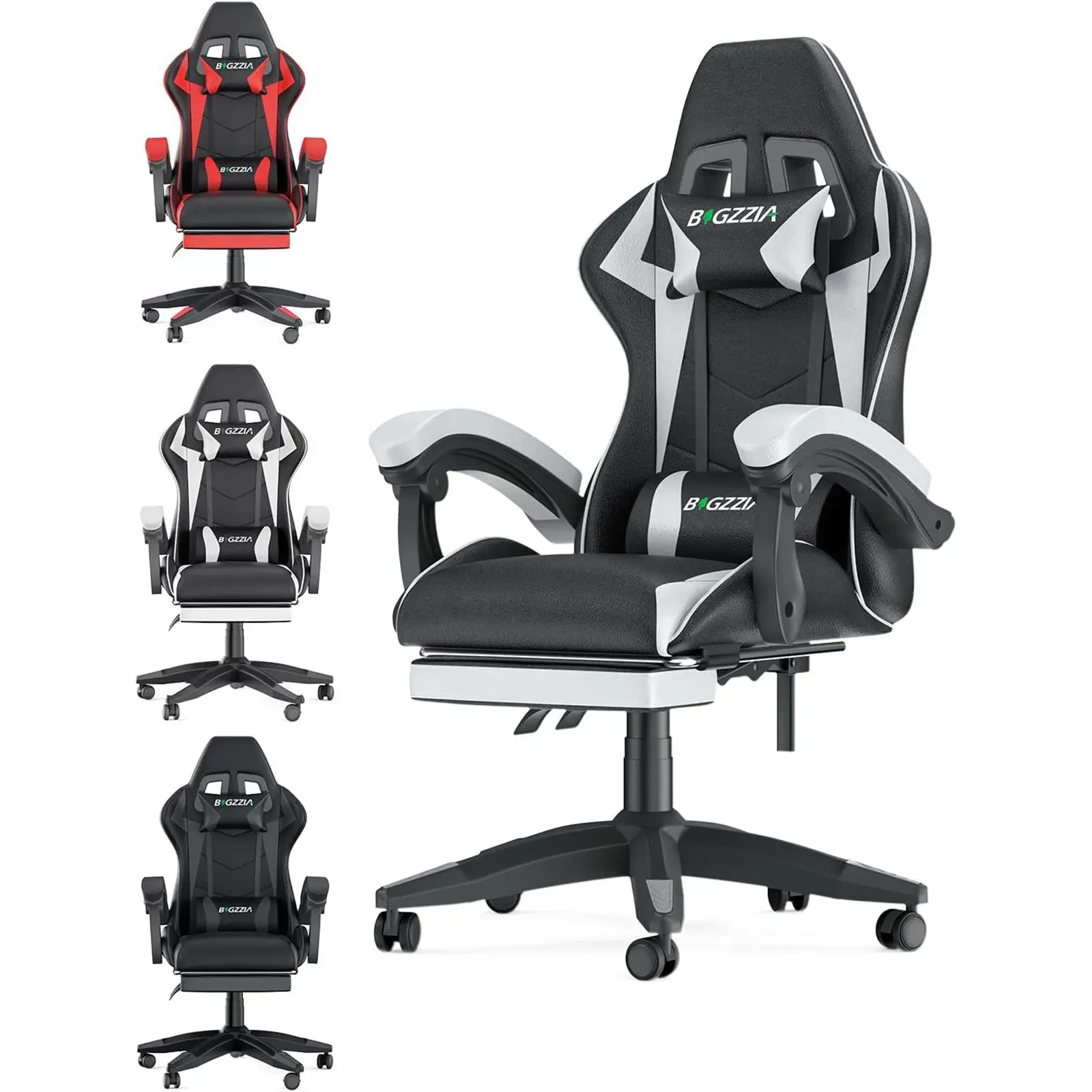 Gaming Chair with Footrest Gamer Chairs Ergonomic with Lumbar Cushion Headrest Gaming Chair Height Adjustable Computer Chair Gaming Chair Ergonomic Computer Chair Office Chair Desk Swivel Chair Adjustable Reclining Footrest Cushion White New!