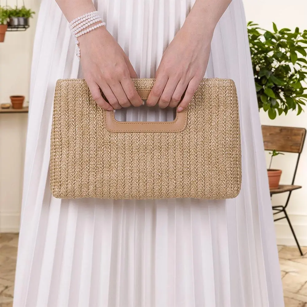 Luxury Clutch Handbag Purse for Women Straw Woven Raffia Bag Top Handle Rattan Shoulder Crossbody Bags Vacation Summer Beach Bag
