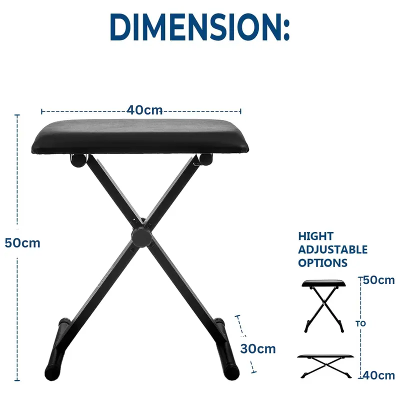 Adjustable Height X-Style Padded Folding Piano Bench with High-density Sponges - Sturdy Durable Metal Music Stool for up to 160 Kg - Portable PU Leather Pedded Stool - Black - Easy Clean 6