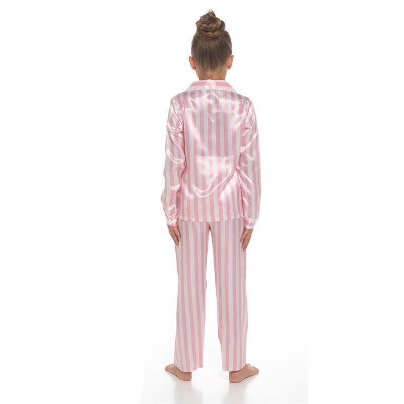 A2Z 4 Kids Girls Pyjamas Satin Silk Stripe Traditional PJS Pyjama Set With Piping Long Sleeve Button Top Trousers Sleepwear Suit Loungwear Nightgown Comfortable Lightweight Children Pajamas Sets 2