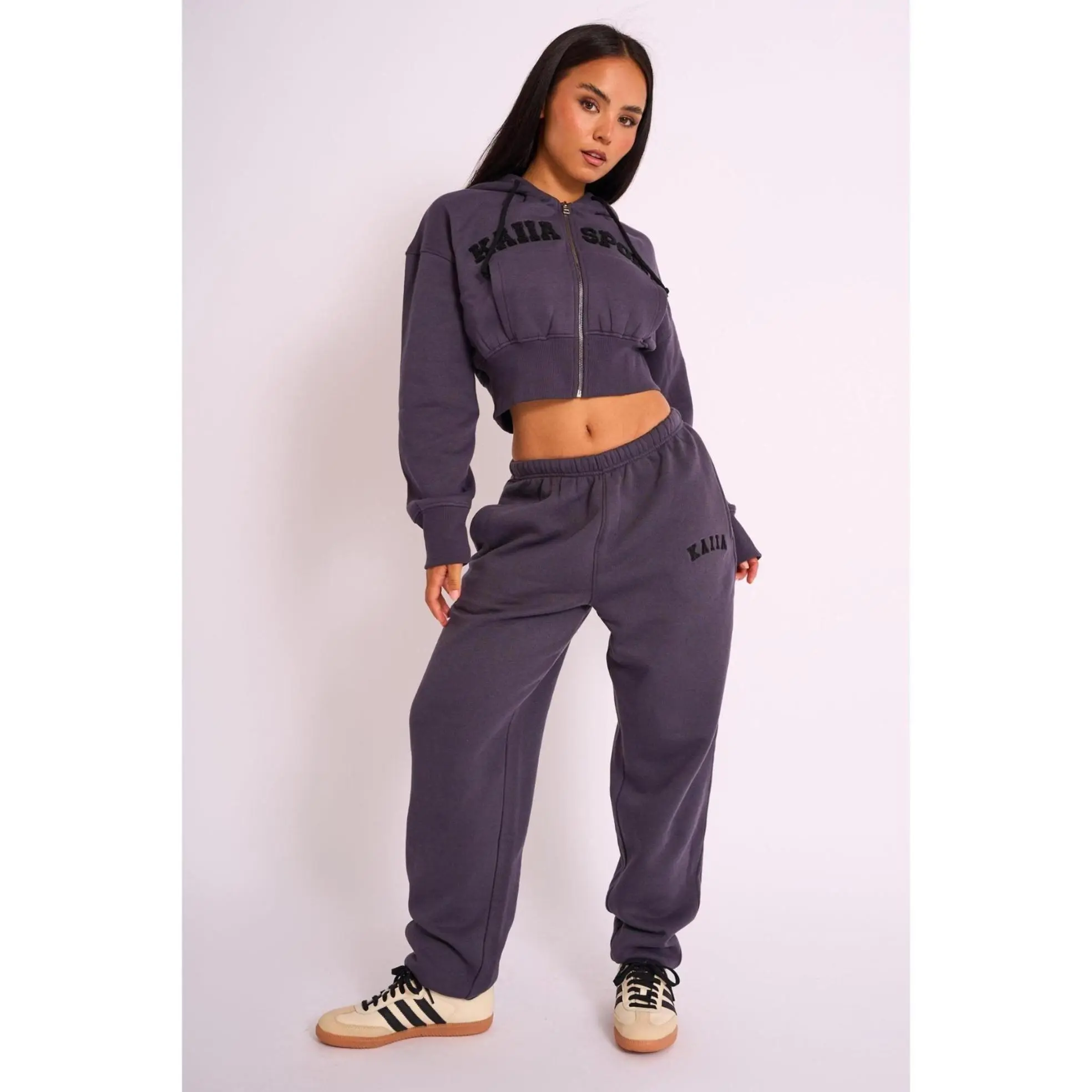 Kaiia Logo Cuffed Joggers Dark Grey