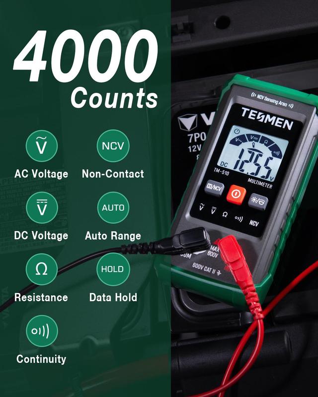 TM-510 Digital Multimeter, 4000 Counts, Smart Measurement, Auto-Ranging Voltmeter; Voltage Tester with Non-Contact Voltage Function, Measures AC/DC Voltage