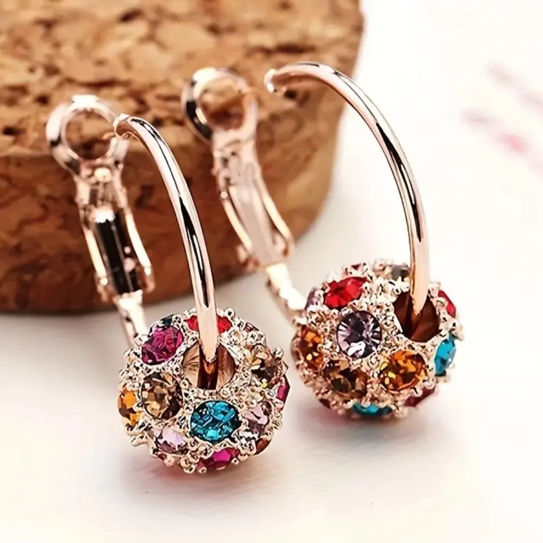 Creative Rhinestone Ball Earrings with Lucky Charm for Birthdays, Engagements & Valentine's Day Gifts