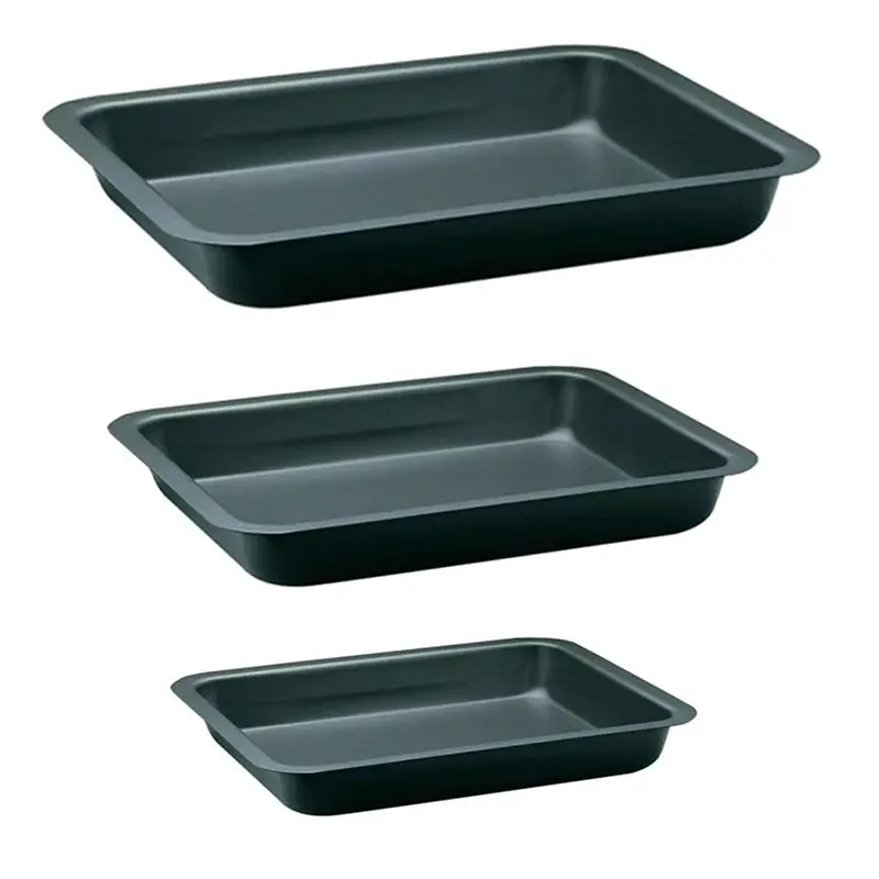 3 Pack Baking Tray Set Nonstick Roasting Pan Rectangular Bakeware for Oven 0