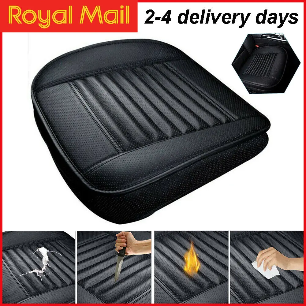Soft PU Leather Non-Slip Car Seat Protector Mat, Black Front Seat Cushion Cover for Cars