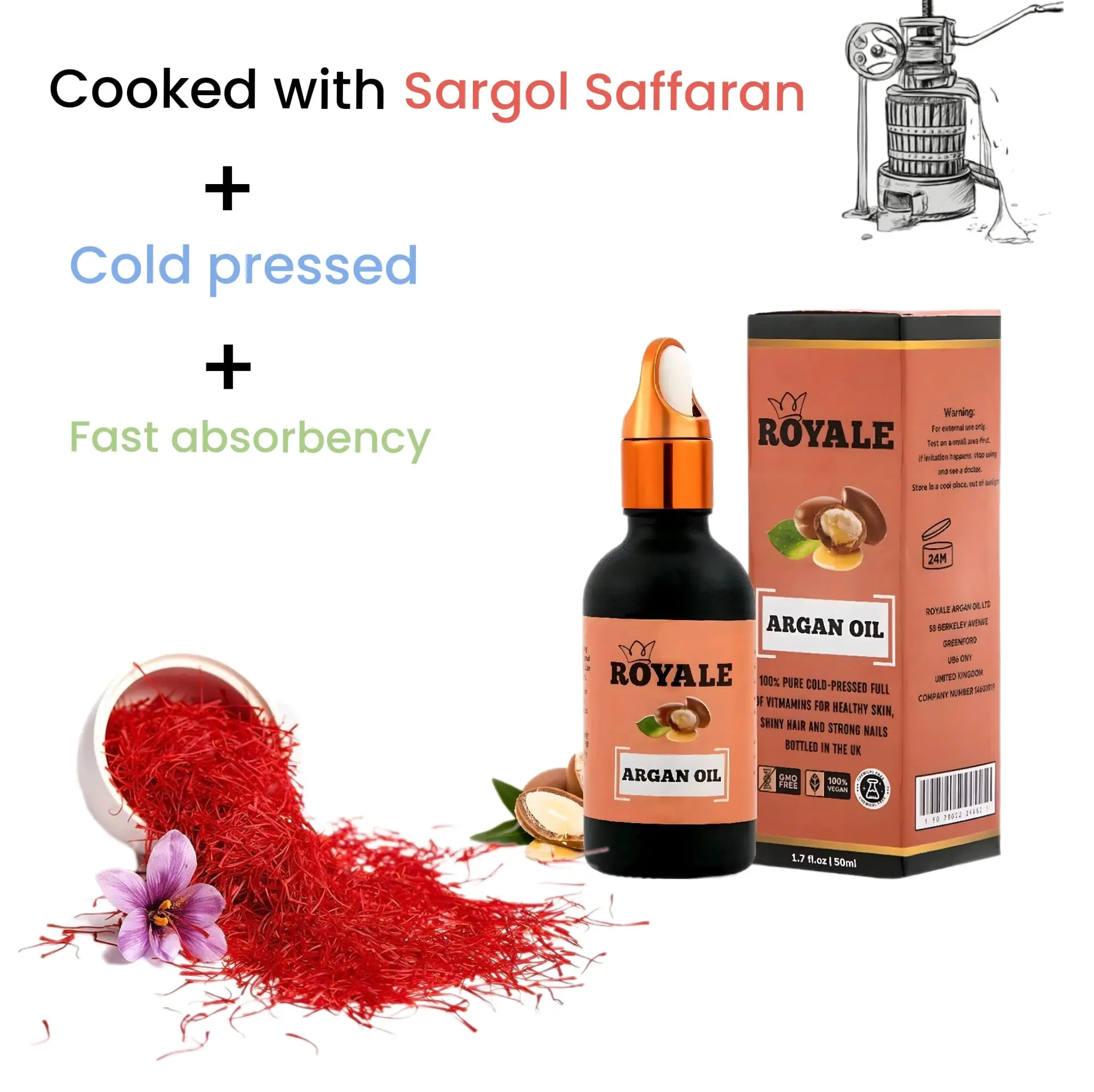 Royale Argan Oil Cold-Pressed, Vegan-Friendly Moisturizing Oil for Healthy Hair & Glowing Skin | 50ml skin care skin repair Comfort Serums Hydrating moisturiser Hydrate Moisturize