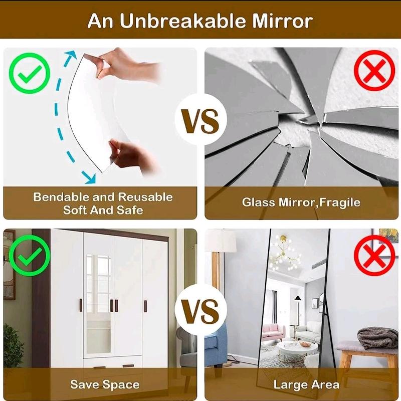 Durable and Decorative Acrylic Square Mirror Wall Stickers for Room and Office Decor, Set Smooth and easy to install/ remove, Installation Removable 5