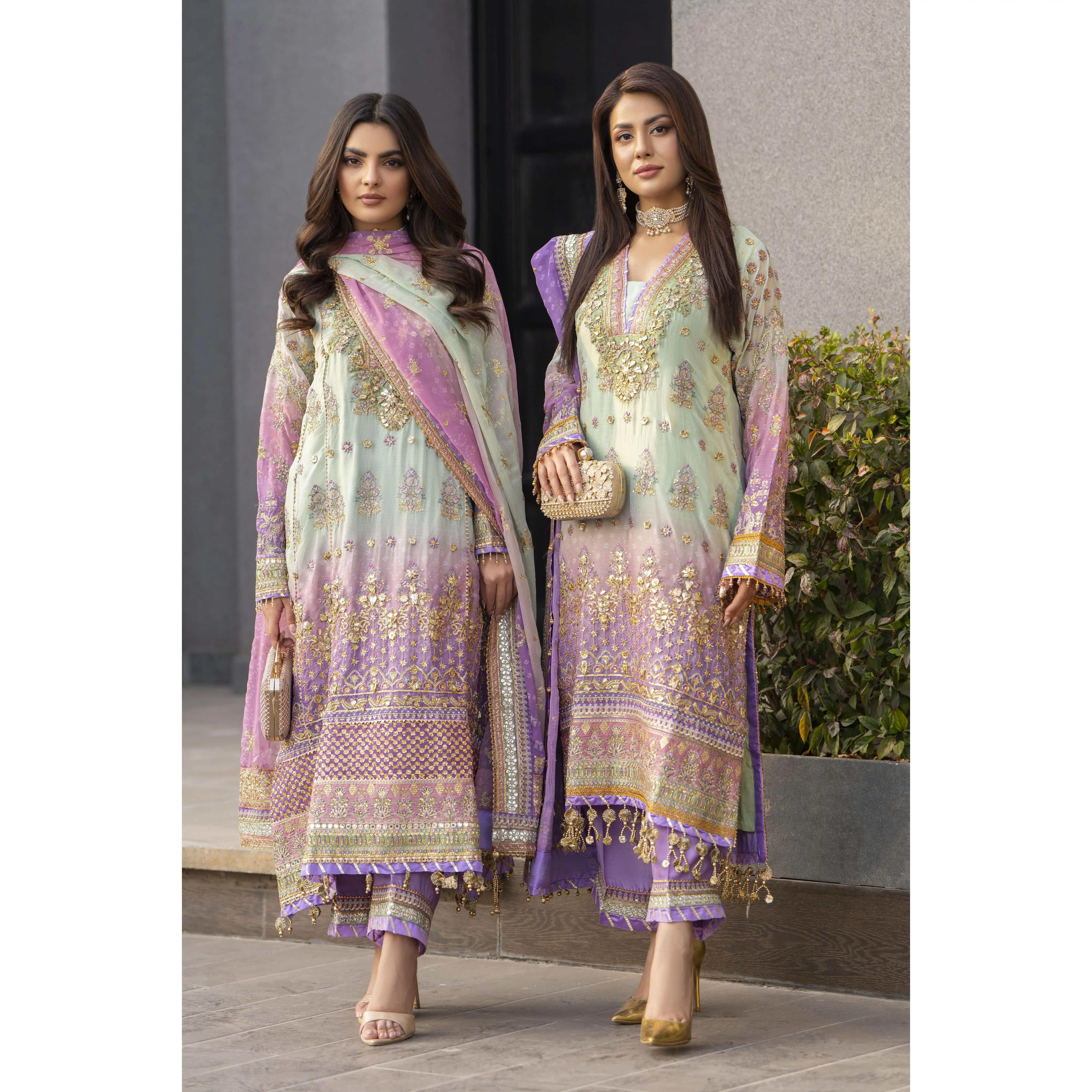 Baroque Pakistani Designer Chiffon Formal Handwork Wedding Womenswear Frock CH12-D08