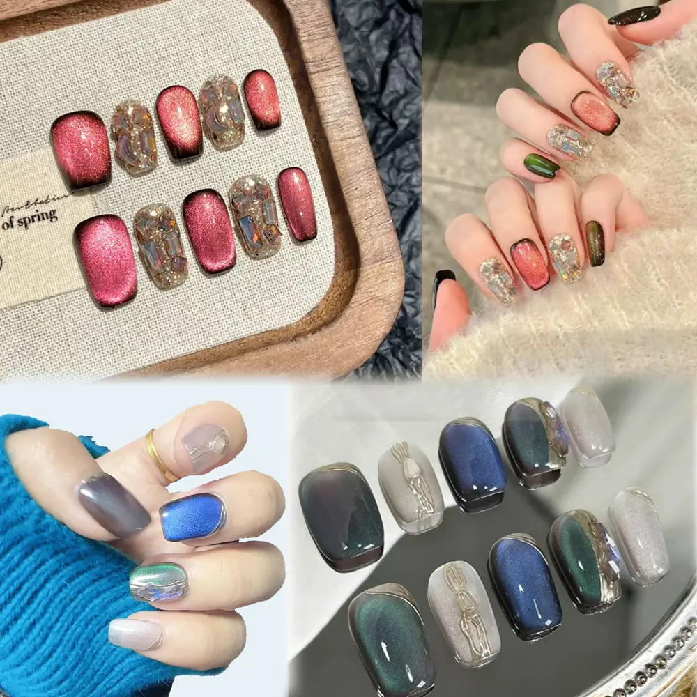 Top-Tier Quality Manicure, TUGE NAIL Blossom Series 100% Handcrafted Press On Nails Nail Art, Cat's Eye Effect, French Tip Nail, Reusable, Long-Lasting, Eco-Friendly, DIY Manicure, Variety of Designs & Sizes Nail Care Nail Polish Cutics Cosmetic