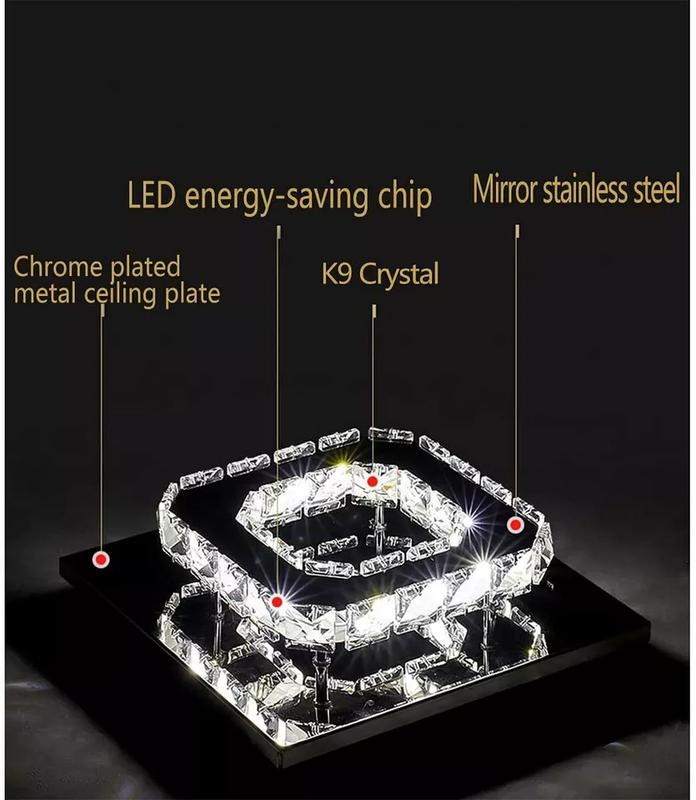Crysta Ceiling LED Ceiling Lights Crystal Flush 21cm 12W 6000K Cold White Square Stainless Steel Mini Ceiling Lamp Crystal Chandelier Pendant Lighting Fixture for Bedroom, Kitchen, Living Room and Hallway crystal  light 7