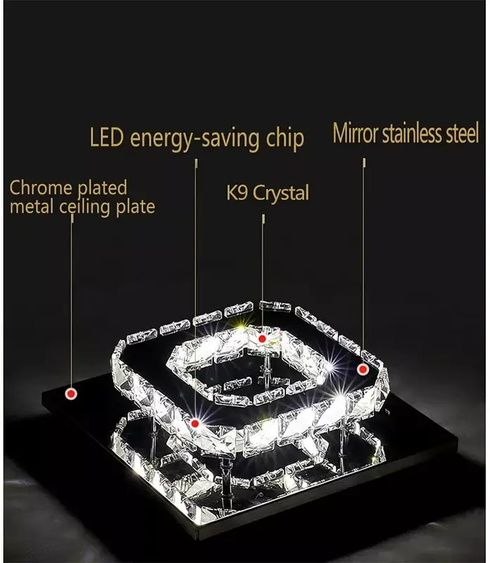 Crysta Ceiling LED Ceiling Lights Crystal Flush 21cm 12W 6000K Cold White Square Stainless Steel Mini Ceiling Lamp Crystal Chandelier Pendant Lighting Fixture for Bedroom, Kitchen, Living Room and Hallway crystal  light 7