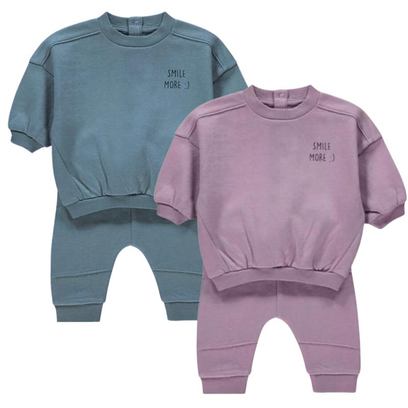 Smile More Teal Baby & Toddler Sweat Set - Sweatshirt and Jogger Set - Ex High street Store Stock 1