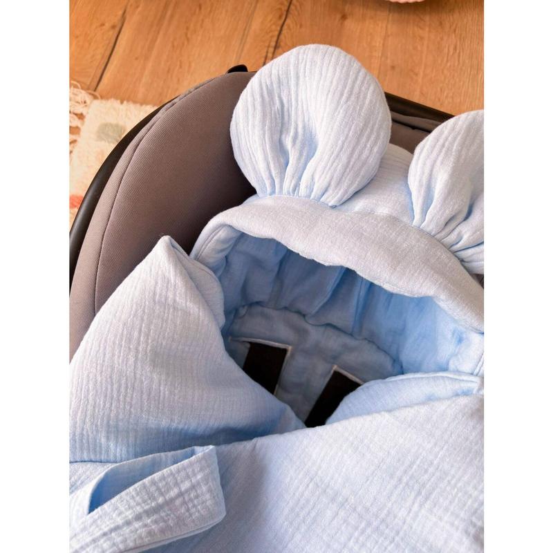 Handmade Car Seat Blanket - 100% Muslin Cotton - Blue 3