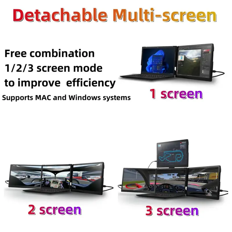 Triple Portable Monitor for Laptop - Full HD 13.3 inch Screen Extender 7
