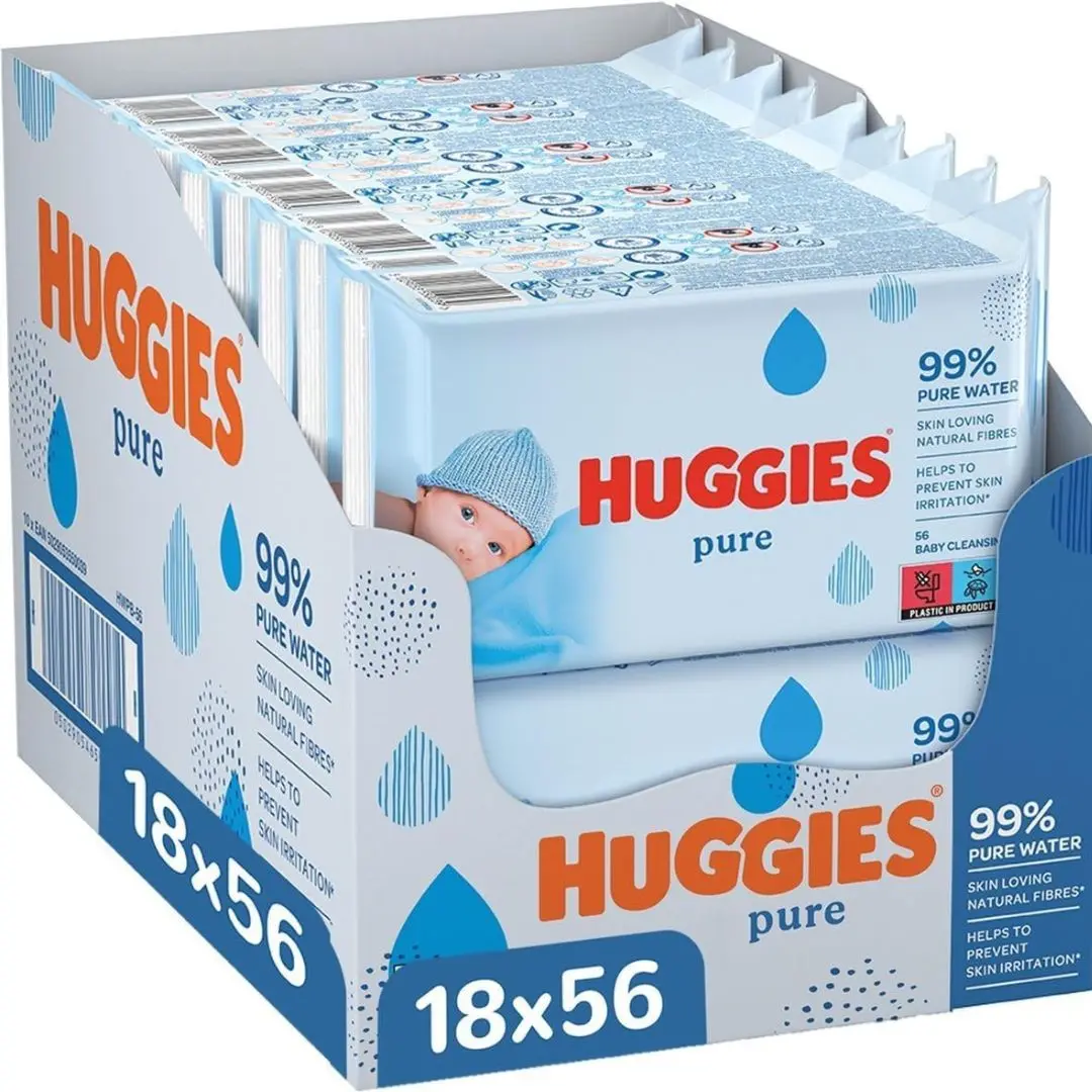 Pure, Baby Wipes, 18 Packs (1008 Wipes Total) - 99 Percent Pure Water Wipes - Fragrance Free for Gentle Cleaning and Protection - Natural Wet Wipes