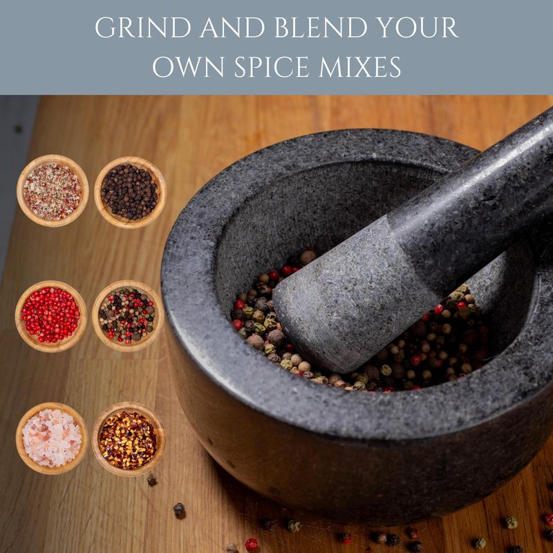 Homiu Granite Stone Pestle And Mortar Set - Large 16cm Diameter For Spice Herb Seed Crushing - Premium Kitchenware Utensils Bowl Grinding Reusable 7