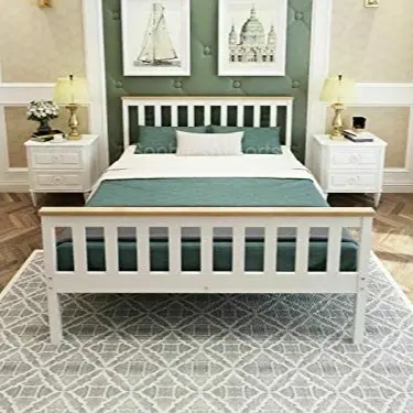 Shaker white wooden double bed & sprung mattress 1