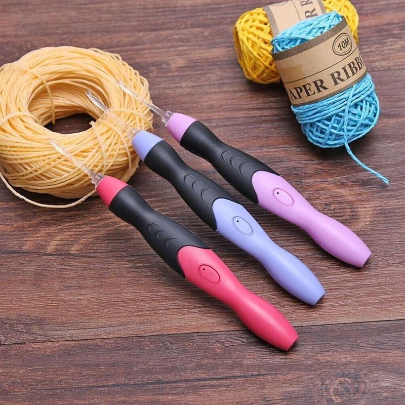 9 in 1 USB Light Up Crochet Hooks Knitting Needles LED Sewing Tools Set Kit UK 9