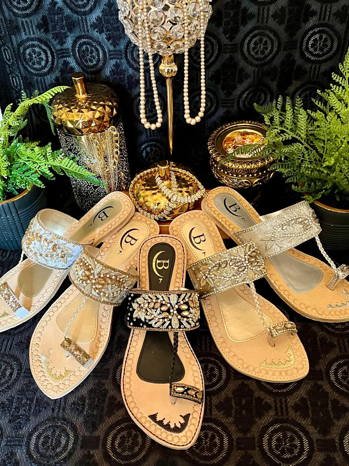 Bisma handmade embroidery toe post leather summer party wedding sandals Rang Mahaal  (B18) Footwear Shoe Women Decor