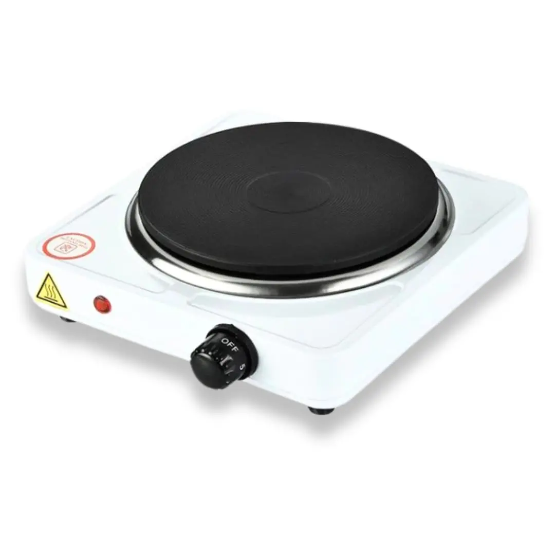 Maya Range 1000W Single Hot Plate Precise Table Top Cooking, Cast Iron Heating Plate, Portable Electric Hob Single Burner with Adjustable Thermostat for Home Kitchen Camping & Caravan Cooking (White)