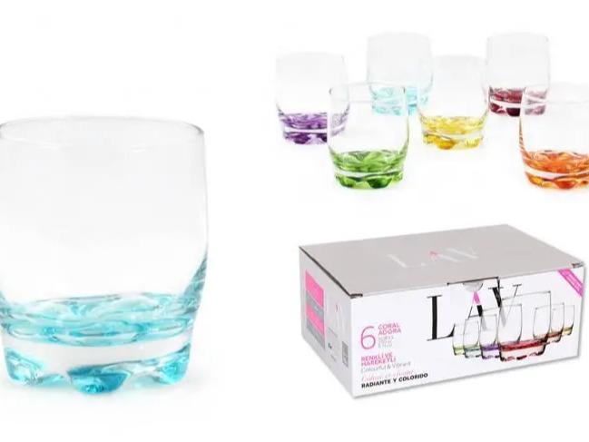Set of 6 Coloured Base Glasses Set Glassware Tumbler Juice Whiskey Wine Glass Drinkware Stylish 1