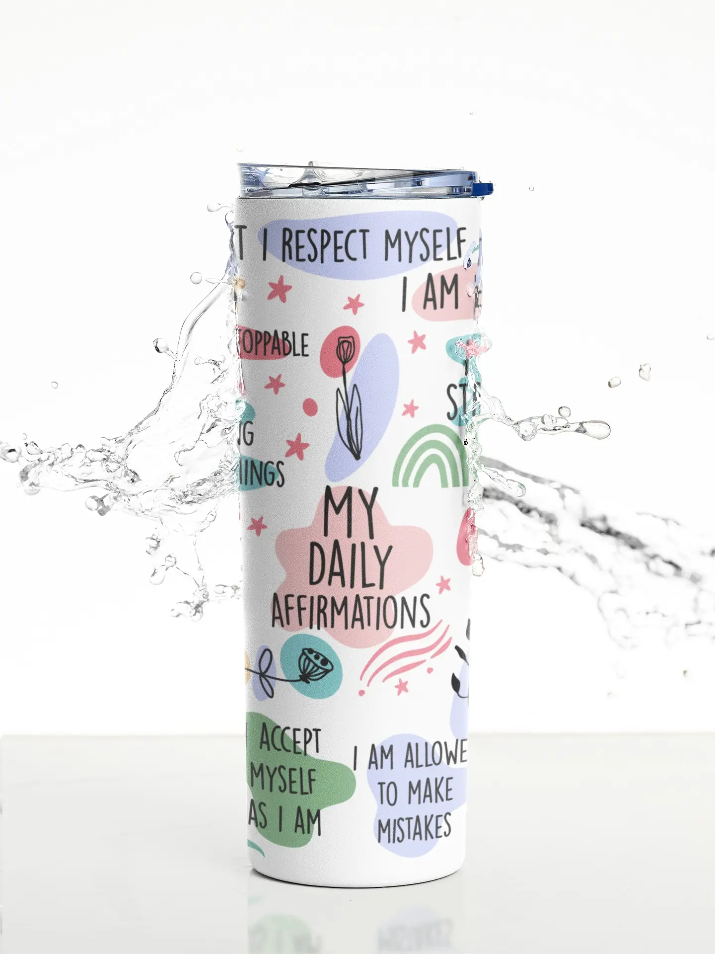 Daily Affirmation Mindfulness Tumbler with lid and straw