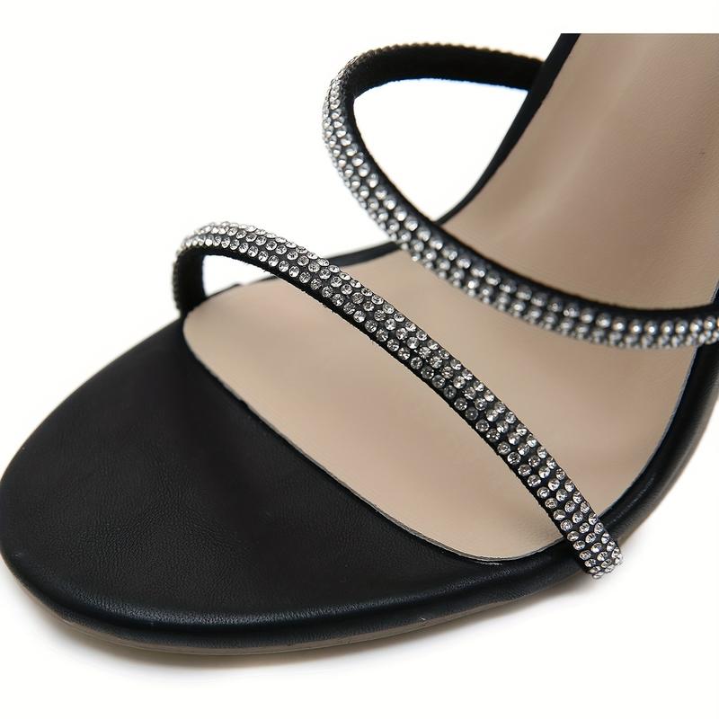 Women's Rhinestone Decor Sandals, Slip On Open Toe Stiletto Heel Ankle Strap Slides Shoes, Glitter Dress & Party Shoes 3