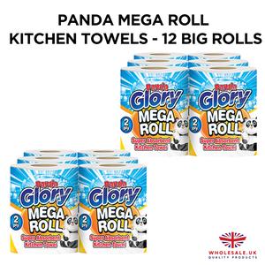 PANDA GLORY MEGA ROLLS 12 BIG KITCHEN ROLL, 2PLY Mega Absorbent Kitchen Paper Towel Roll, Extra Thick Sheets | Multipurpose Kitchen Rolls (12 BIG Rolls) Eco-friendly Sustainable, Family Hand Cleaning