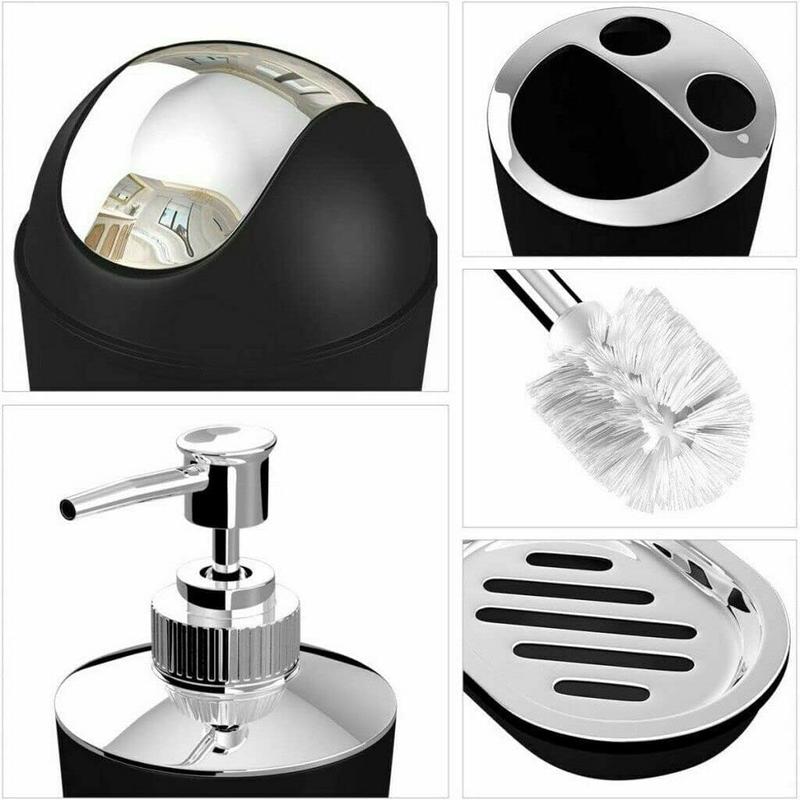 6PCS Bathroom Accessory Set - Waste Bin, Soap Dish, Soap Dispenser, Toilet Brush & Holder, Tooth Brush Holder, Rinse Cup - 4L Capacity 5