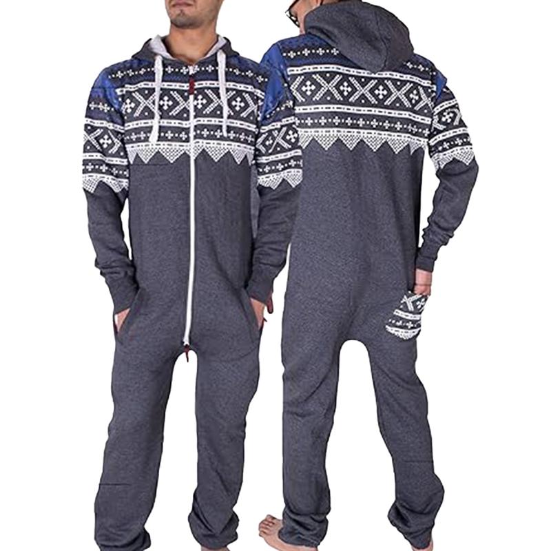 NOROZE Men’s Aztec Onesie Jumpsuit Warm and Cozy Hooded Zip Up Onesies All in One Nightwear Playsuit UK Size S-XXL 7